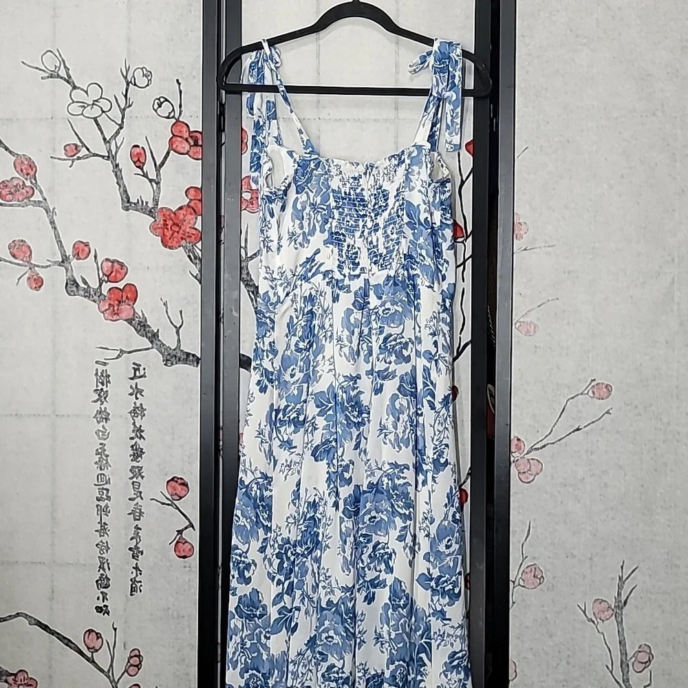 Reformation Nikita Olympia Blue White Floral Print Dress Size 10 - Picture 10 of 12